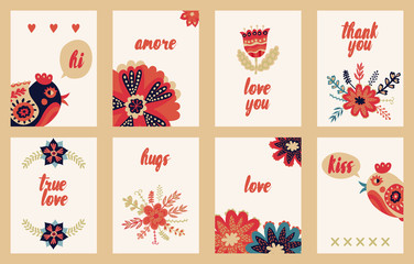 Hand drawn vintage floral card collection