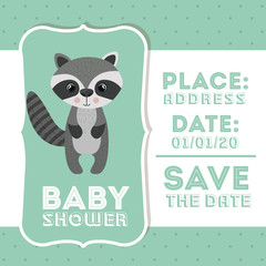 raccoon animal baby shower card icon vector illustration graphic