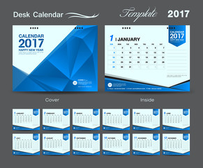 set Blue Desk Calendar 2017 template design, cover Desk Calendar