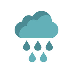 Cloud with rain drops icon in flat style on a white background