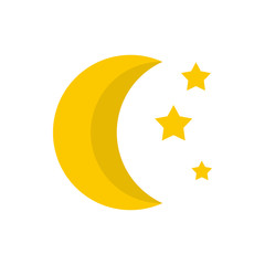 Moon and stars icon in flat style on a white background