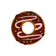 Chocolate donut icon in flat style on a white background
