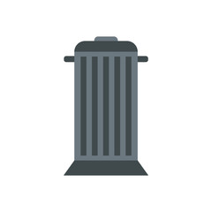 Gray trash can with lid icon in flat style on a white background