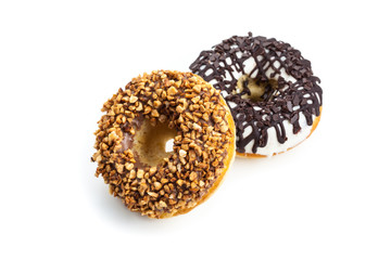 various donuts on white background