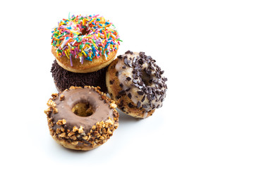 various donuts on white background