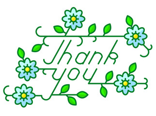 Thank you lettering hand-drawn composition with floral elements