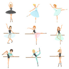 Ballerinas Training In Dance Class Set