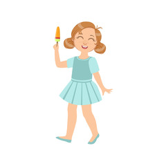 Girl Walking Holding Ice-Cream On A Stick