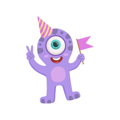 Purple Friendly Monster In Party Hat
