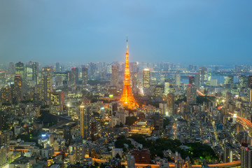 Obraz premium Tokyo tower and Tokyo city skyline in Tokyo, Japan