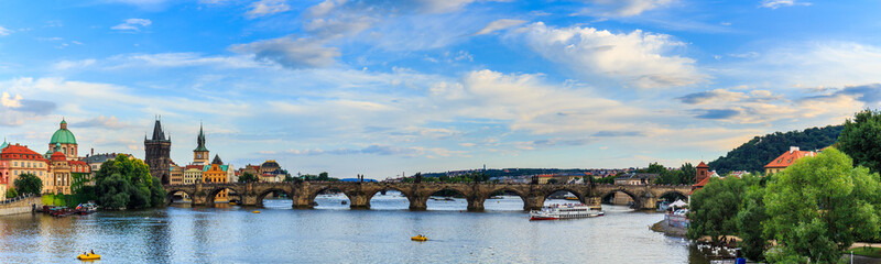 Obraz premium Panorama. Karlov or Charles bridge in Prague in summer, Czech Republic