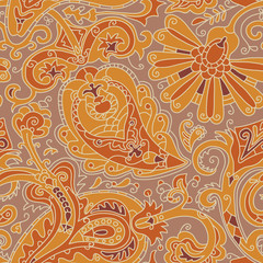 Paisley Pattern.
Hand drawn seamlessly repeating ornamental wallpaper or textile pattern with Paisley motives in vector format.
