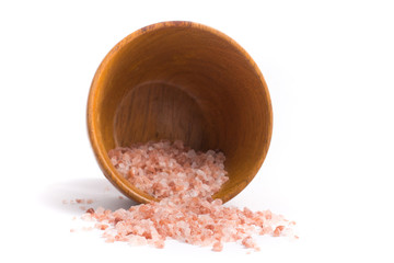 Himalayan pink salt in white background