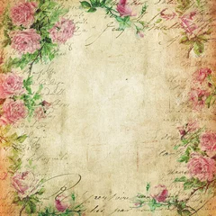 Gordijnen Vintage Background - Floral Illustration - Old Paper Texture © Melashacat