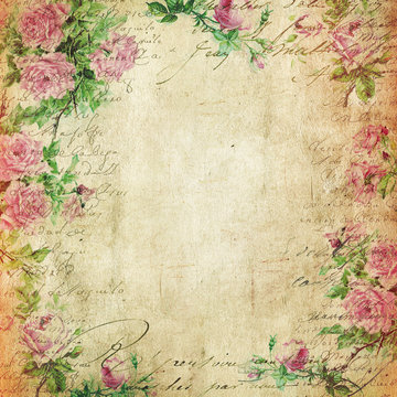 Vintage Background - Floral Illustration - Old Paper Texture