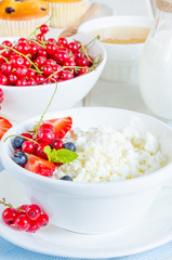 Fresh cottage cheese with berries for breakfast