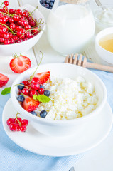 Fresh cottage cheese with berries for breakfast