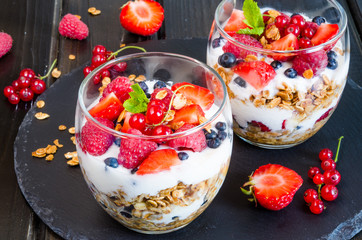 Granola with yogurt and berries