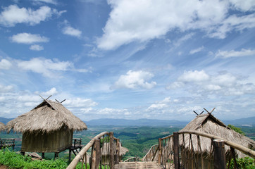 Fototapeta na wymiar Traditional cottage in the village of Akha tribe atop the mounta