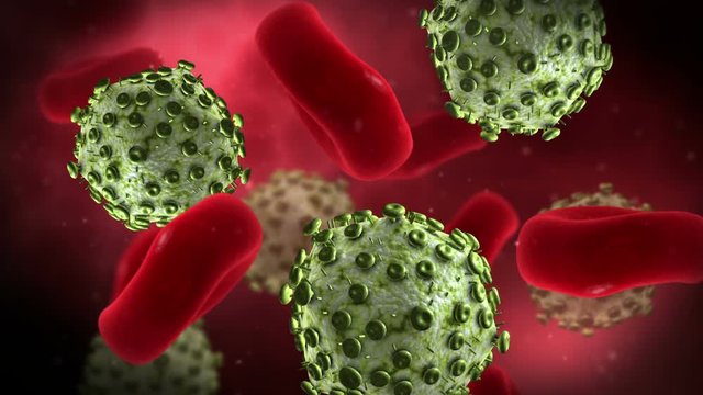 Visualization of HIV virus and red blood cells.