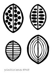 Set of abstract leaves, primitive drawing, ethnic style. Elements for your design.