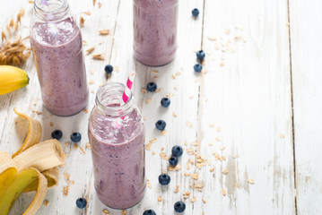 Blueberry milkshake in the bottles