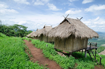 Fototapeta na wymiar Traditional cottage in the village of Akha tribe atop the mounta
