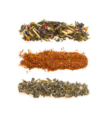 Three Strips of loose greem rooibos and mixed tea
