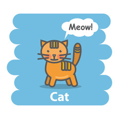 Cat vector illustration on isolated background.Cute Cartoon cat domestic animal character speak Meow on a speech bubble.From the series what the say animals
