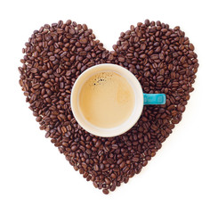 Cup of Coffee with Beans in heart shape