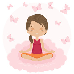 Woman doing yoga on cloud