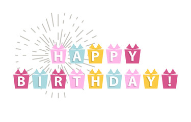 Happy birthday card isolated on a white background.Text on a gift sign