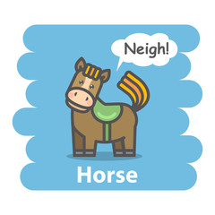 Horse vector illustration on isolated background.Cute Cartoon horse farm animal character speak Neigh on a speech bubble.From the series what the say animals