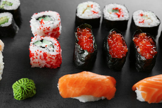Sushi set on dark background