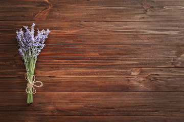 Bunch of lavender on wooden table