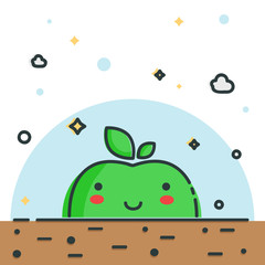 Line fruit illustration. Nice apple.