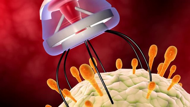 Nanobots attacing a virus.