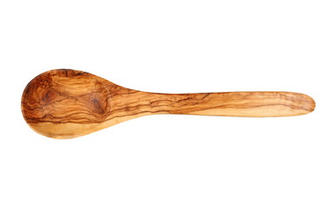 Wooden spoon, isolated on white, olive tree
