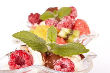 Ice cream and fresh fruit salad.