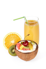 Fresh fruit salad and juice.
