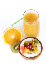 Fresh fruit salad and juice.