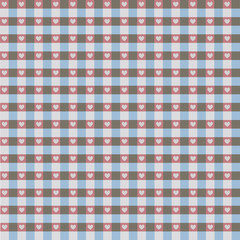 Seamless Hearts & Gingham Pattern in pastel aqua and 