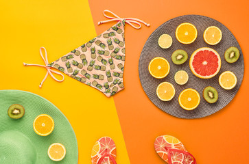 Fashion Summer Beach set. Tropical fruit. Minimal