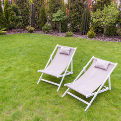 Deck chairs in the garden