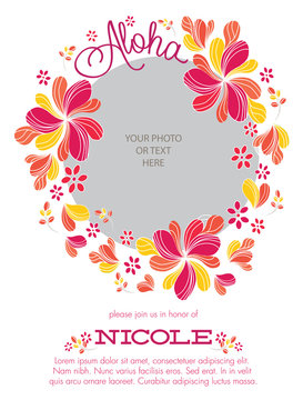 Aloha, Luau, Tropical Photo Party Invite Template - Vector