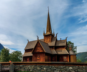Fototapeta na wymiar Lom's stavkirke-wooden church of 12th century