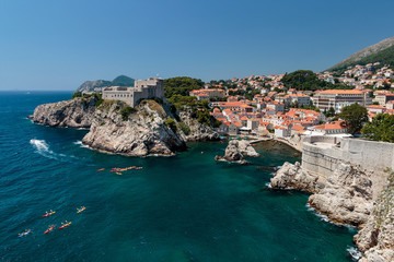 Fototapeta na wymiar Summer scene of the St. Lawrence Fortress Lovrijenac and Dubrovnik Old Town seen from the wall tour
