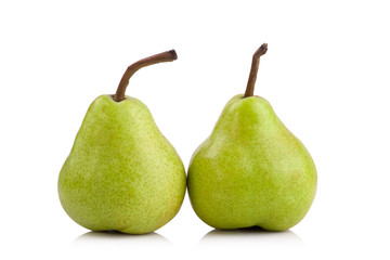 green pears over white background