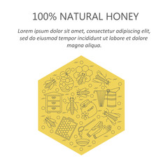 Honey vector card with thin line icons