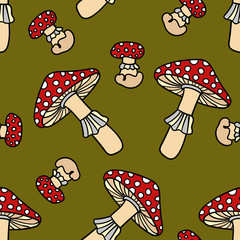 Mushroom seamless pattern.